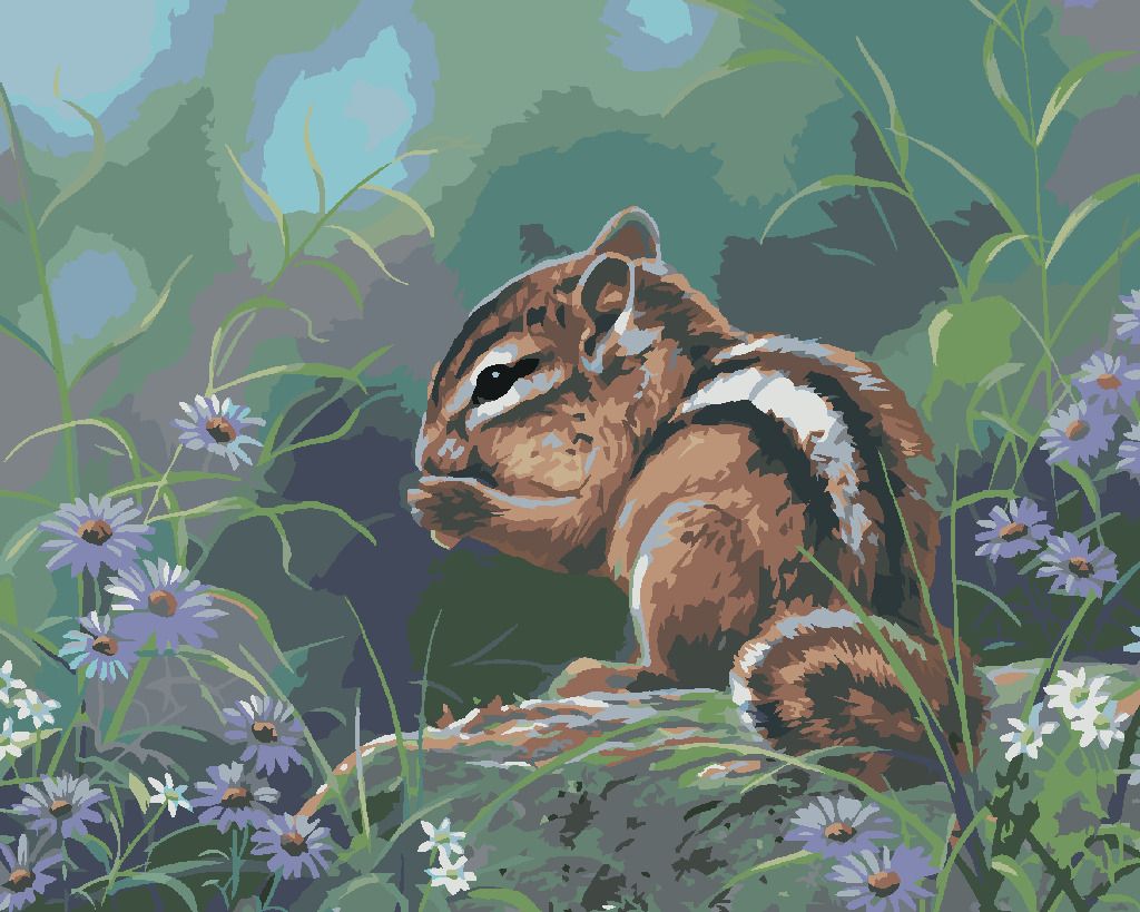 zuty Malování podle čísel - ČIPMANK V KVĚTINÁCH (ABRAHAM HUNTER) - Rozměr: 40x50 cm, Rámování: Varianta: vypnuté plátno na rám - obrázek 10