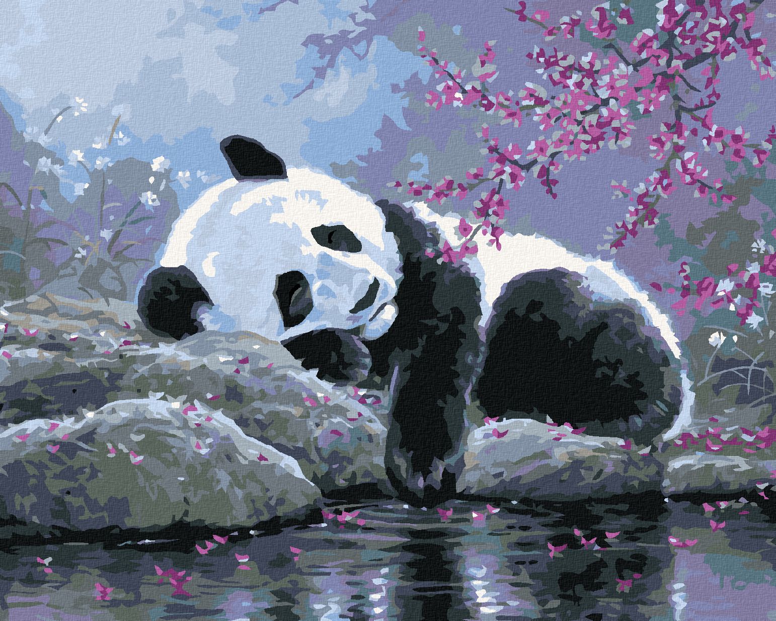 zuty Malování podle čísel - SPÍCÍ PANDA A ROZKVETLÝ STROM (ABRAHAM HUNTER) - Rozměr: 40x50 cm, Rámování: Varianta: vypnuté plátno na rám - obrázek 1