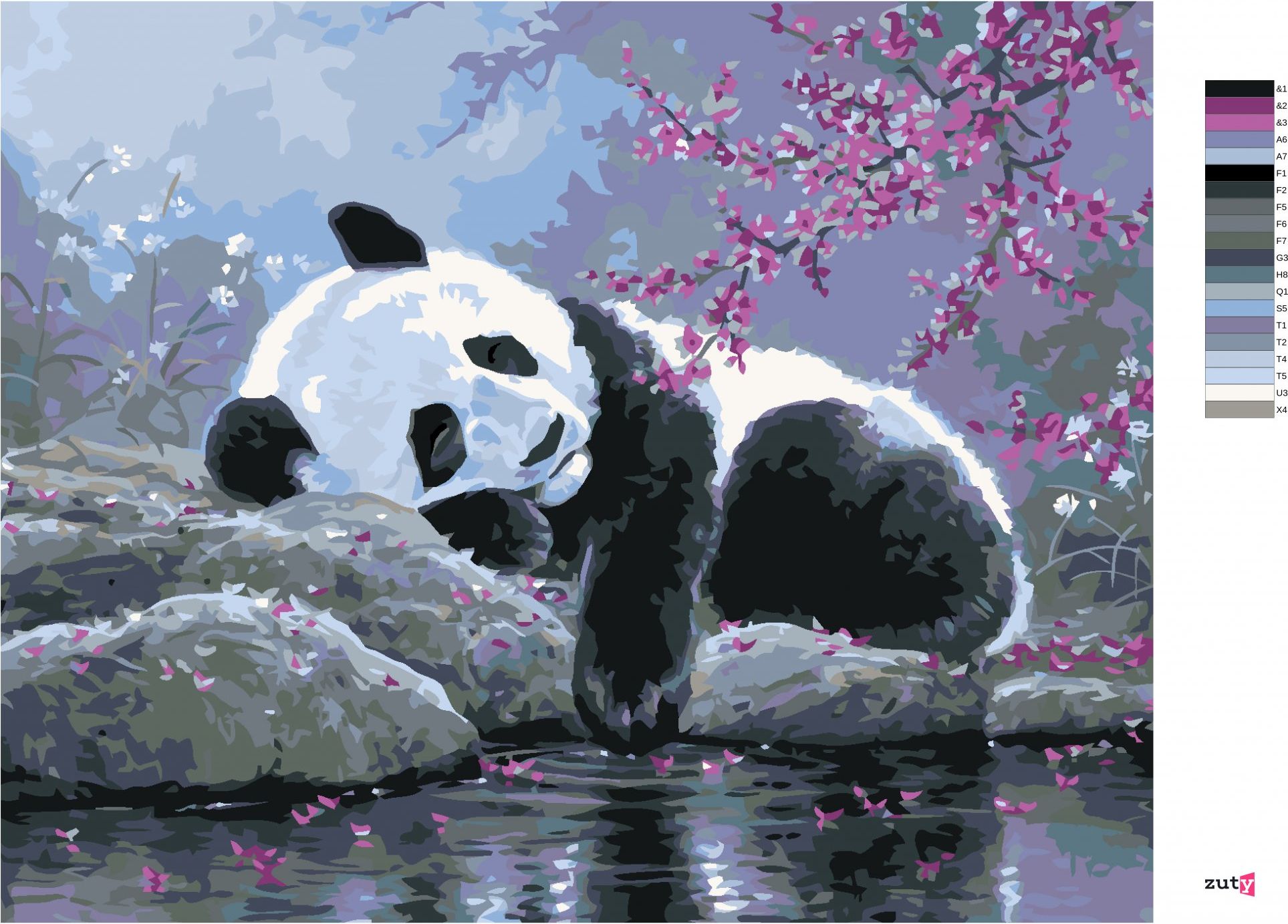 zuty Malování podle čísel - SPÍCÍ PANDA A ROZKVETLÝ STROM (ABRAHAM HUNTER) - Rozměr: 40x50 cm, Rámování: Varianta: vypnuté plátno na rám - obrázek 2