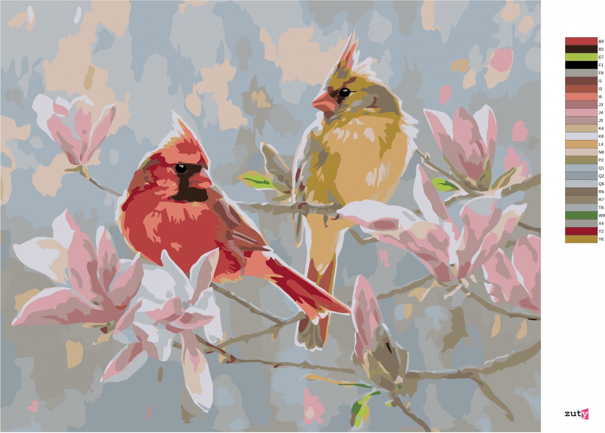 zuty Malování podle čísel - PTÁK KARDINÁL A MAGNOLIE (ABRAHAM HUNTER) - Rozměr: 40x50 cm, Rámování: Varianta: vypnuté plátno na rám - obrázek 3