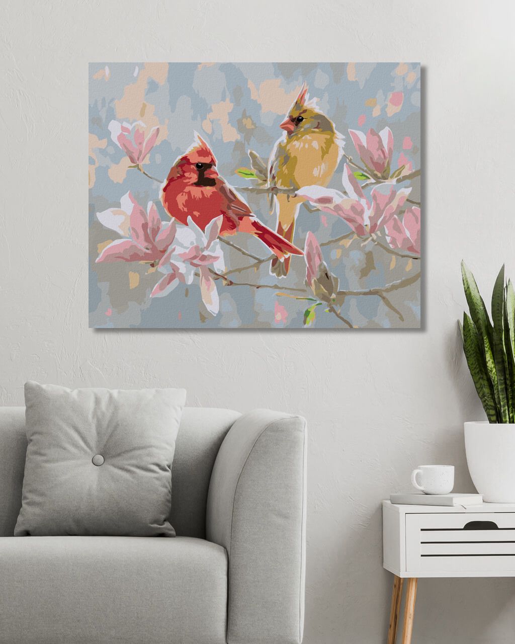 zuty Malování podle čísel - PTÁK KARDINÁL A MAGNOLIE (ABRAHAM HUNTER) - Rozměr: 40x50 cm, Rámování: Varianta: vypnuté plátno na rám - obrázek 4