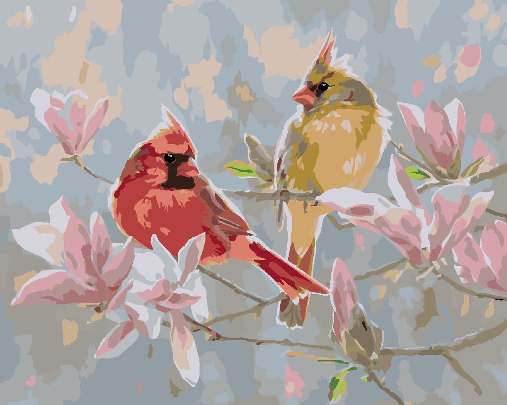 zuty Malování podle čísel - PTÁK KARDINÁL A MAGNOLIE (ABRAHAM HUNTER) - Rozměr: 40x50 cm, Rámování: Varianta: vypnuté plátno na rám - obrázek 6