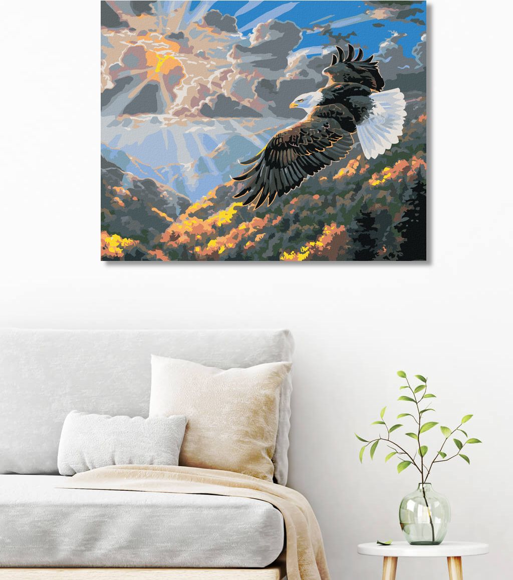 zuty Malování podle čísel - VÝCHOD SLUNCE A OREL BĚLOHLAVÝ V LETU (ABRAHAM HUNTER) - Rozměr: 40x50 cm, Rámování: Varianta: vypnuté plátno na rám - obrázek 2