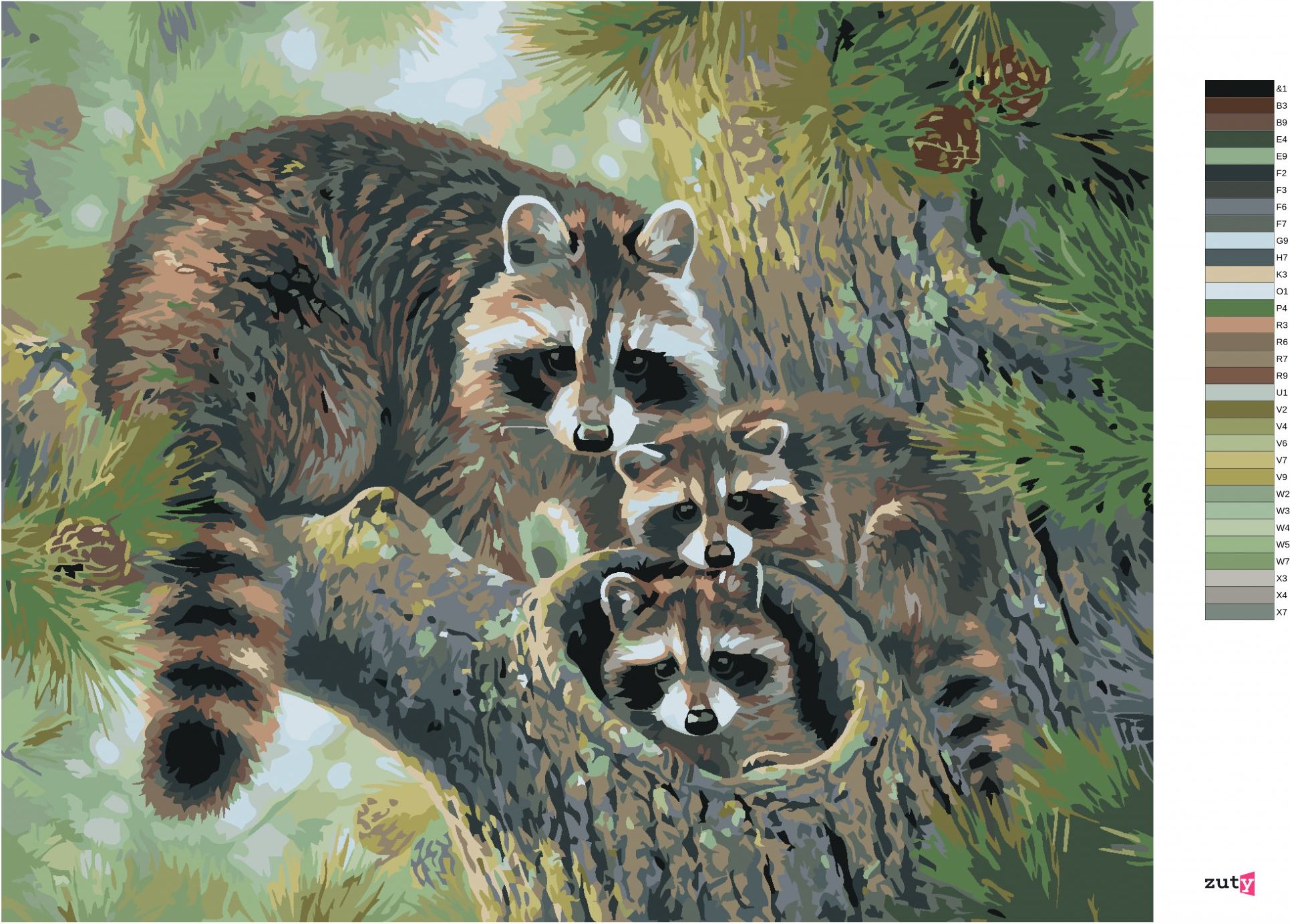 zuty Malování podle čísel - MÝVAL S MLÁĎATY NA JEHLIČNATÉM STROMĚ (ABRAHAM HUNTER) - Rozměr: 40x50 cm, Rámování: Varianta: vypnuté plátno na rám - obrázek 5