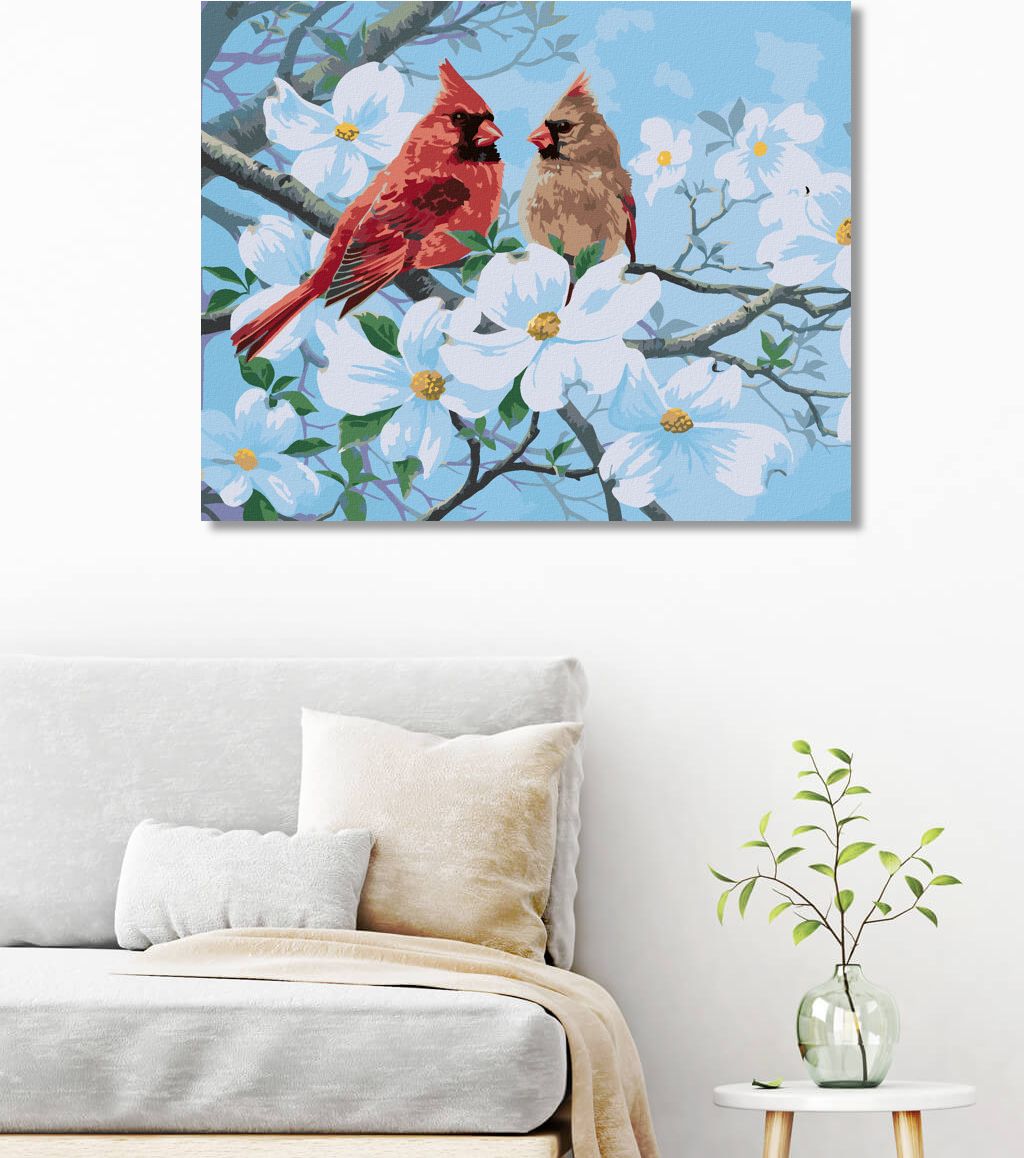 zuty Malování podle čísel - PTÁK KARDINÁL NA JAŘE (ABRAHAM HUNTER) - Rozměr: 40x50 cm, Rámování: Varianta: bez rámu a bez vypnutí plátna - obrázek 3