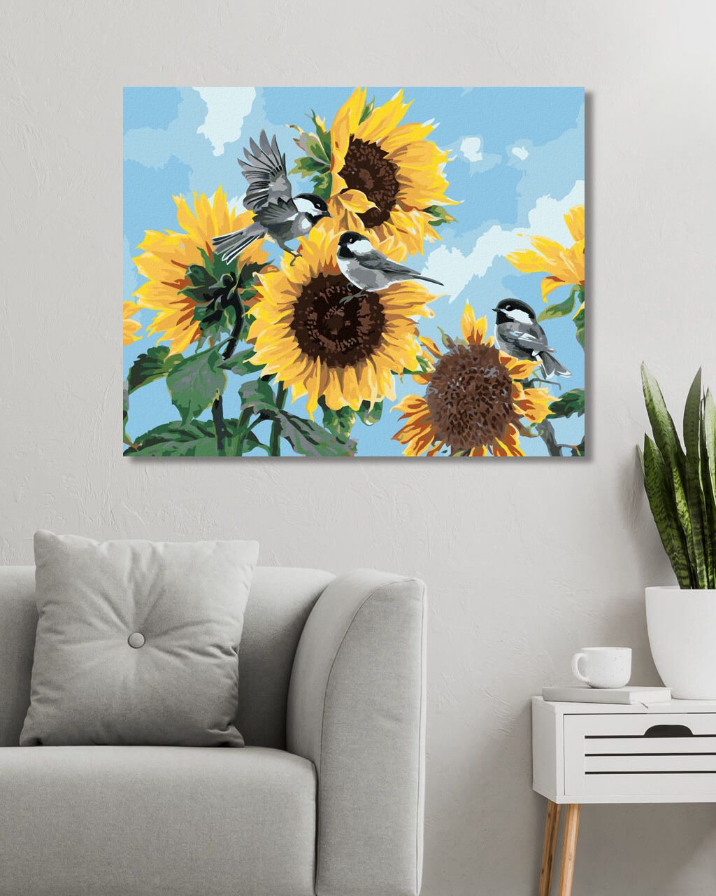zuty Malování podle čísel - SÝKORA KOŇADRA NA SLUNEČNICI (ABRAHAM HUNTER) - Rozměr: 40x50 cm, Rámování: Varianta: vypnuté plátno na rám - obrázek 6