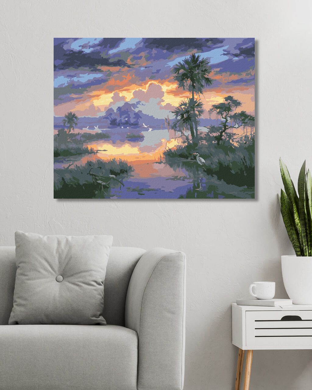 zuty Malování podle čísel - VOLAVKA U JEZERA A ZÁPAD SLUNCE (ABRAHAM HUNTER) - Rozměr: 40x50 cm, Rámování: Varianta: vypnuté plátno na rám - obrázek 10