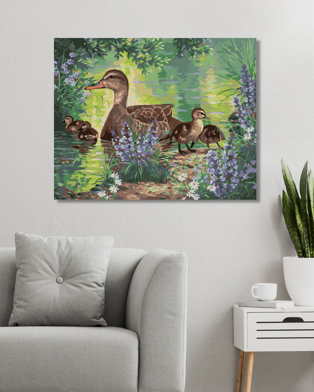 zuty Malování podle čísel - KACHNA S MLÁĎATY NA JEZEŘE A KVĚTINY (ABRAHAM HUNTER) - Rozměr: 40x50 cm, Rámování: Varianta: vypnuté plátno na rám - obrázek 5