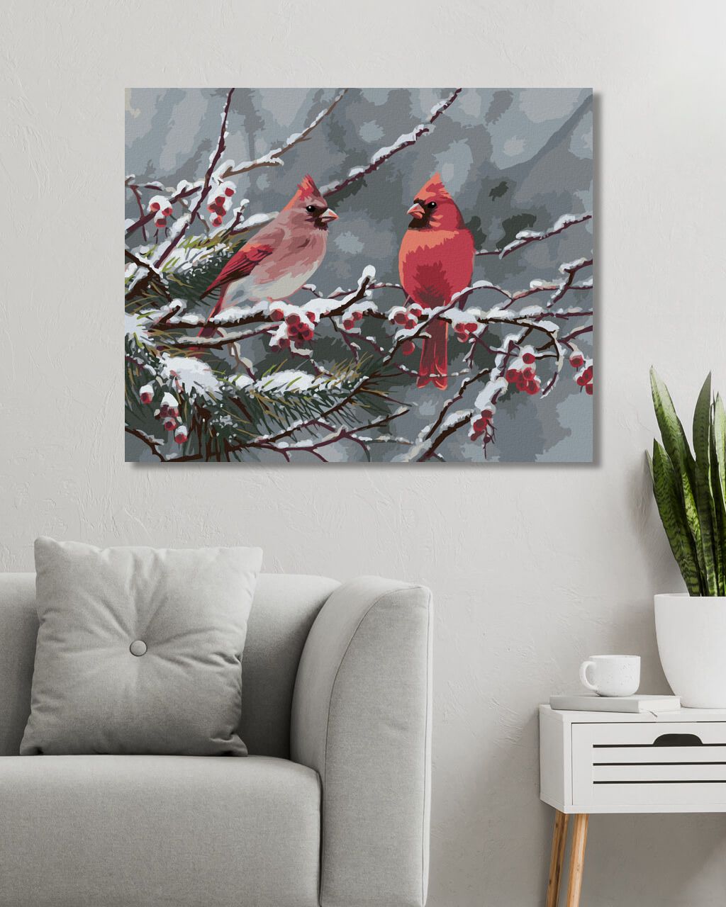 zuty Malování podle čísel - PTÁK KARDINÁL NA ZASNĚŽENÉ VĚTVI V ZIMĚ (ABRAHAM HUNTER) - Rozměr: 40x50 cm, Rámování: Varianta: vypnuté plátno na rám - obrázek 10