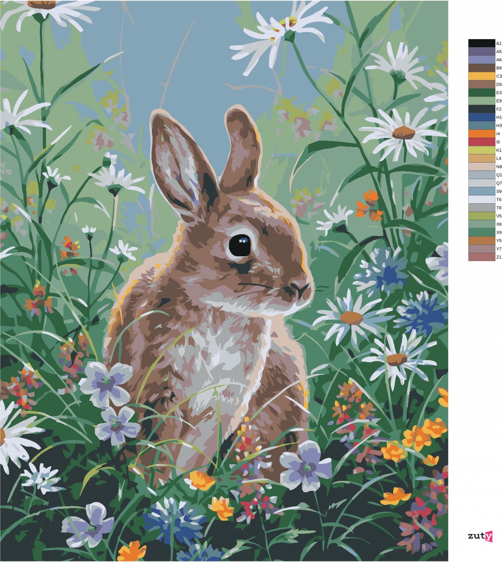 zuty Malování podle čísel - KRÁLÍK A JARNÍ KVĚTINY (ABRAHAM HUNTER) - Rozměr: 40x50 cm, Rámování: Varianta: vypnuté plátno na rám - obrázek 2