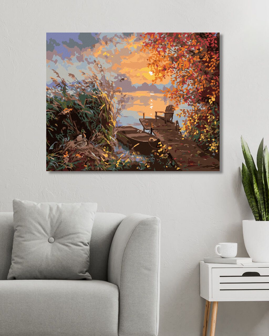 zuty Malování podle čísel - KACHNA V RÁKOSÍ, MOLO A ZÁPAD SLUNCE NA PODZIM (ABRAHAM HUNTER) - Rozměr: 40x50 cm, Rámování: Varianta: vypnuté plátno na rám - obrázek 8
