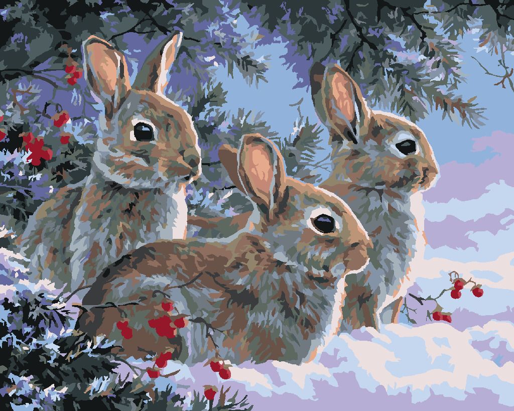 zuty Malování podle čísel - KRÁLÍCI V ZIMĚ (ABRAHAM HUNTER) - Rozměr: 40x50 cm, Rámování: Varianta: bez rámu a bez vypnutí plátna - obrázek 6