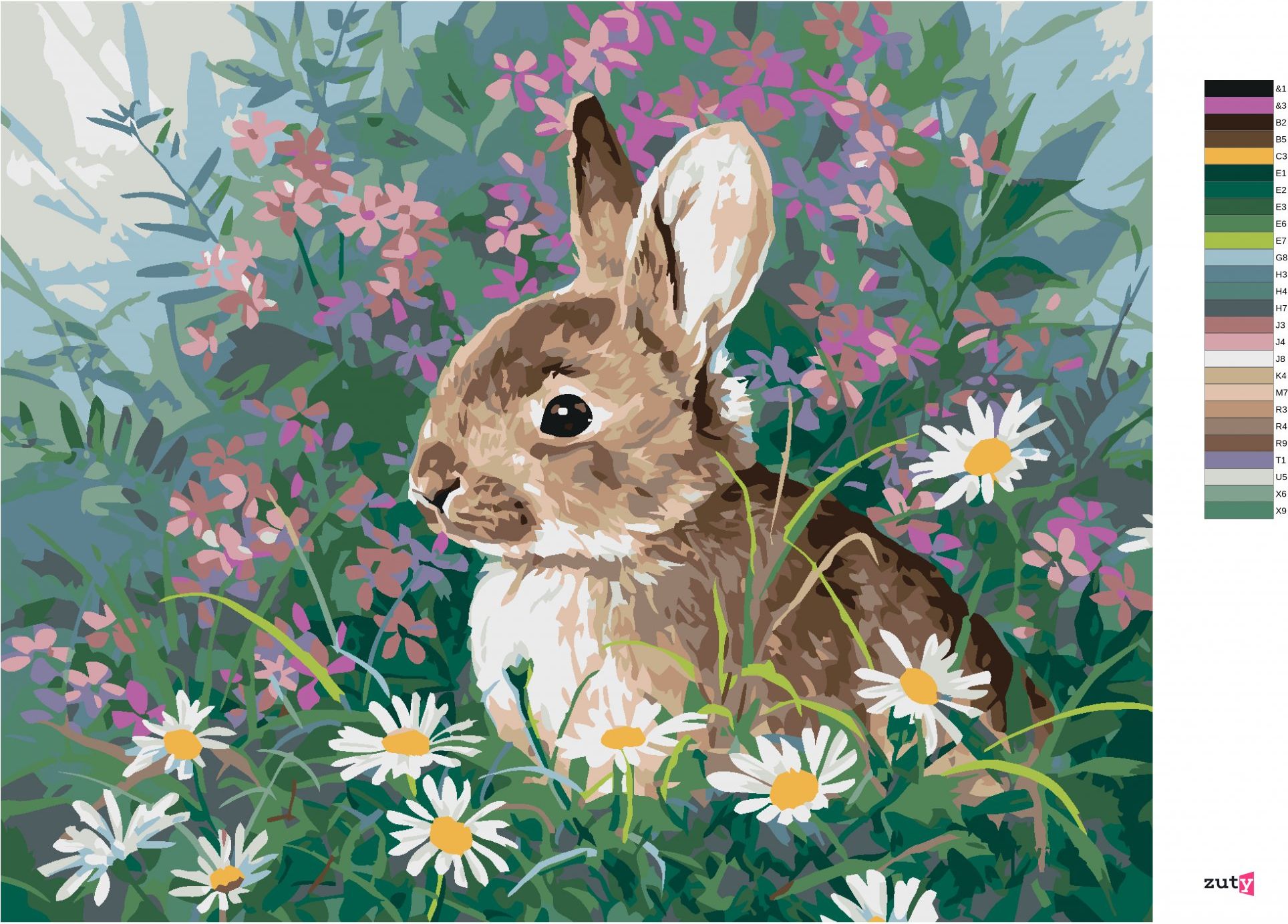 zuty Malování podle čísel - KRÁLÍK V KVĚTINÁCH (ABRAHAM HUNTER) - Rozměr: 40x50 cm, Rámování: Varianta: vypnuté plátno na rám - obrázek 10
