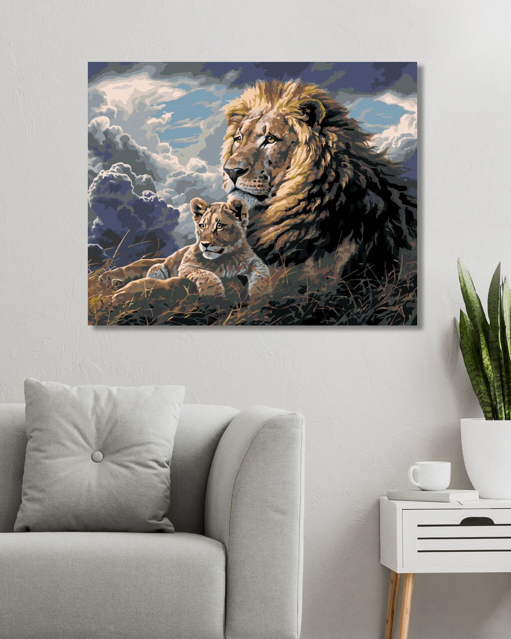 zuty Malování podle čísel - LEV S MLÁDĚTEM A MRAKY (ABRAHAM HUNTER) - Rozměr: 40x50 cm, Rámování: Varianta: vypnuté plátno na rám - obrázek 9