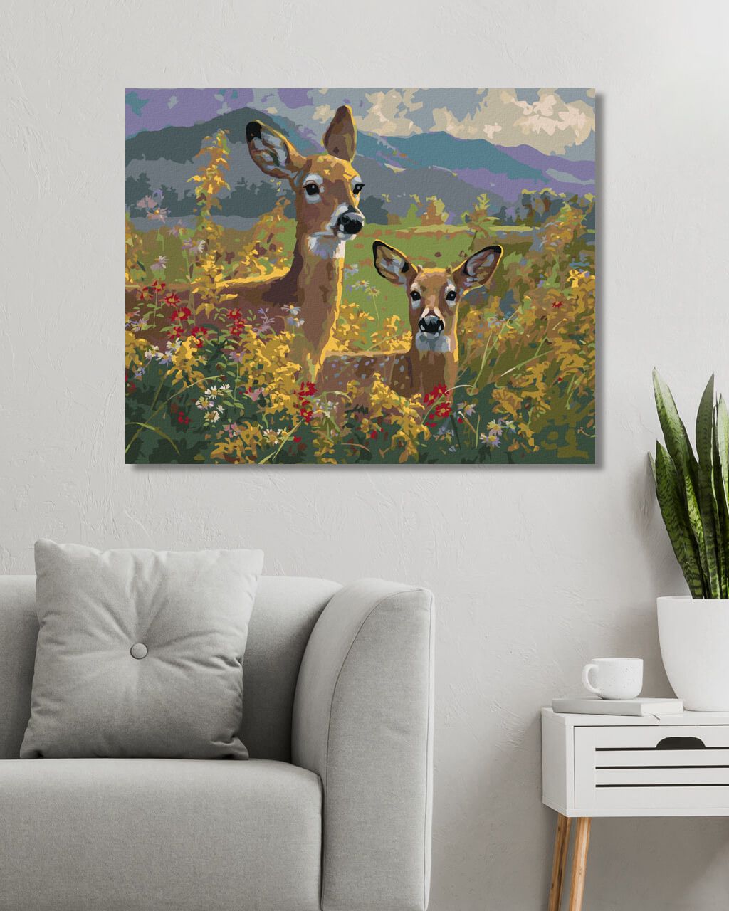 zuty Malování podle čísel - SRNA A KOLOUCH V KVÍTÍ A HORY (ABRAHAM HUNTER) - Rozměr: 40x50 cm, Rámování: Varianta: bez rámu a bez vypnutí plátna - obrázek 9