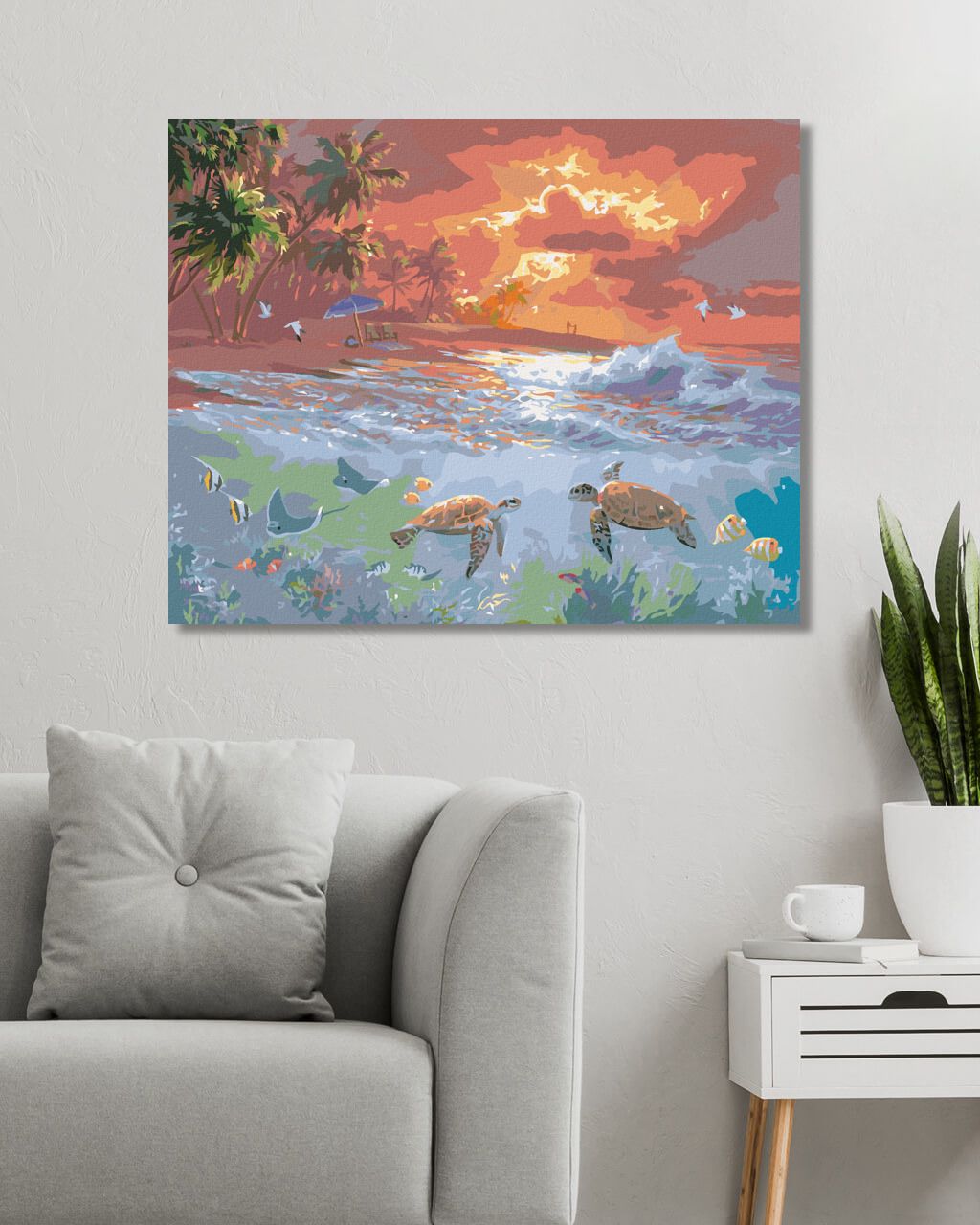 zuty Malování podle čísel - ŽELVY, PLÁŽ A ZÁPAD SLUNCE (ABRAHAM HUNTER) - Rozměr: 40x50 cm, Rámování: Varianta: bez rámu a bez vypnutí plátna - obrázek 10