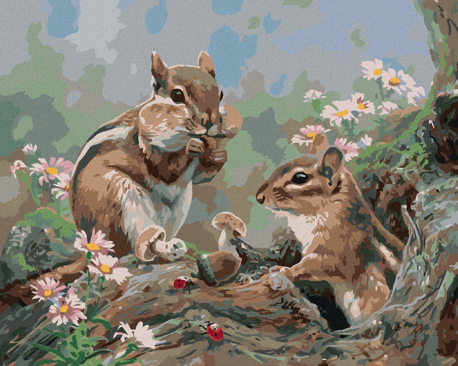zuty Malování podle čísel - ČIPMUNK SE ŽALUDY U NORY A BERUŠKY (ABRAHAM HUNTER) - Rozměr: 40x50 cm, Rámování: Varianta: bez rámu a bez vypnutí plátna - obrázek 1