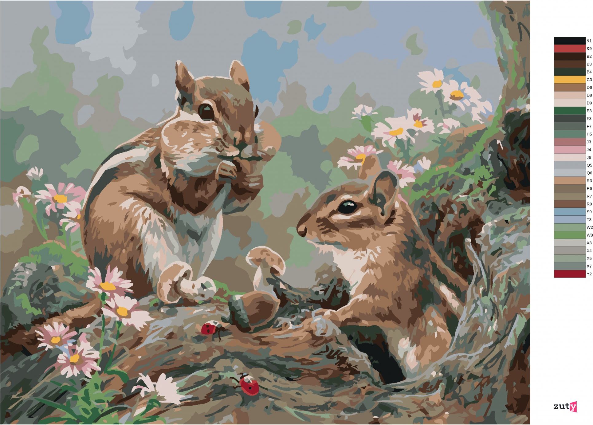zuty Malování podle čísel - ČIPMUNK SE ŽALUDY U NORY A BERUŠKY (ABRAHAM HUNTER) - Rozměr: 40x50 cm, Rámování: Varianta: bez rámu a bez vypnutí plátna - obrázek 5