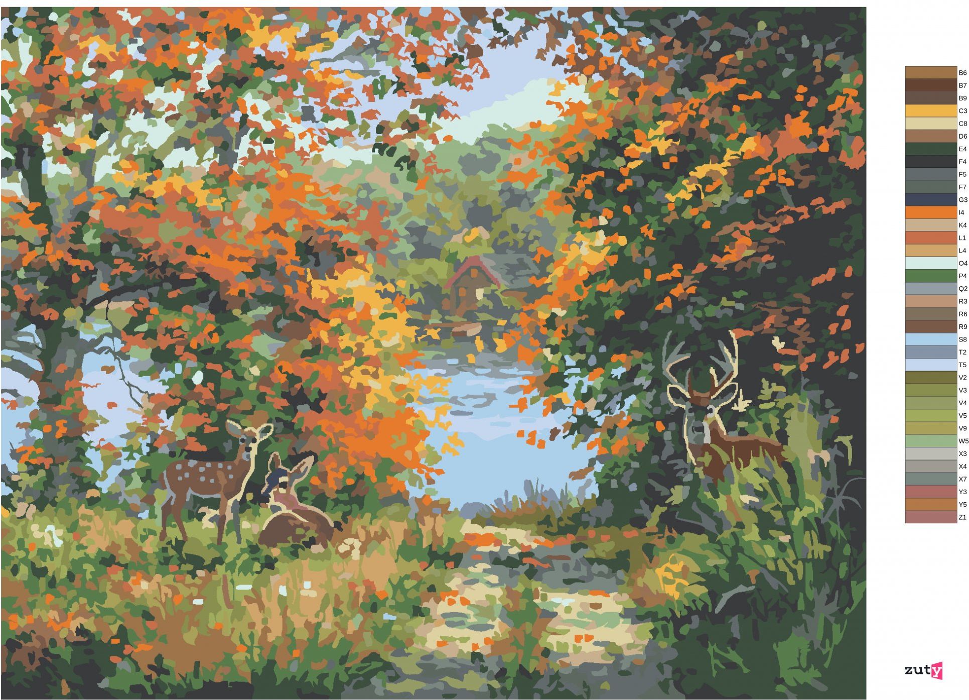zuty Malování podle čísel - JELENNÍ RODINA U JEZERA (ABRAHAM HUNTER) - Rozměr: 40x50 cm, Rámování: Varianta: bez rámu a bez vypnutí plátna - obrázek 4