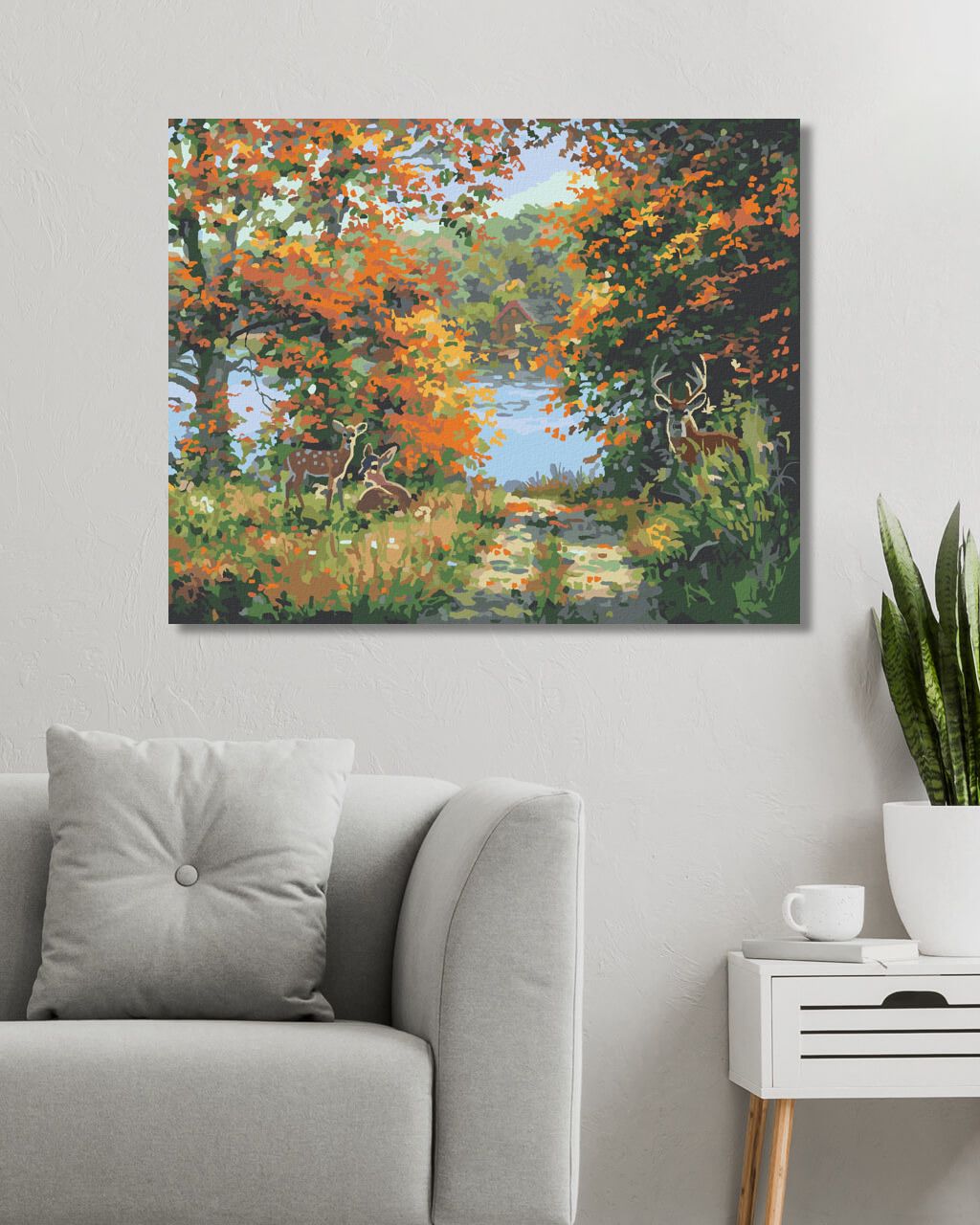 zuty Malování podle čísel - JELENNÍ RODINA U JEZERA (ABRAHAM HUNTER) - Rozměr: 40x50 cm, Rámování: Varianta: bez rámu a bez vypnutí plátna - obrázek 7