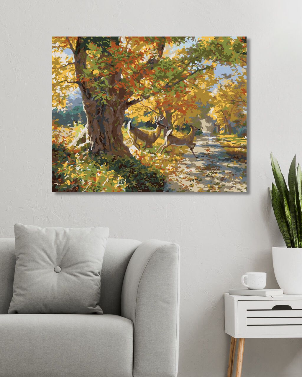 zuty Malování podle čísel - SRNEC S DRUŽKOU A PODZIMNÍ STROMY (ABRAHAM HUNTER) - Rozměr: 40x50 cm, Rámování: Varianta: vypnuté plátno na rám - obrázek 4