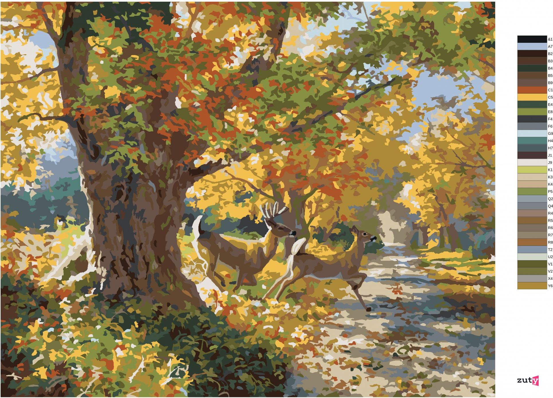 zuty Malování podle čísel - SRNEC S DRUŽKOU A PODZIMNÍ STROMY (ABRAHAM HUNTER) - Rozměr: 40x50 cm, Rámování: Varianta: vypnuté plátno na rám - obrázek 9