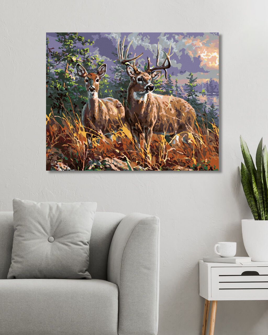 zuty Malování podle čísel - JELEN S DRUŽKOU A LES (ABRAHAM HUNTER) - Rozměr: 40x50 cm, Rámování: Varianta: vypnuté plátno na rám - obrázek 5