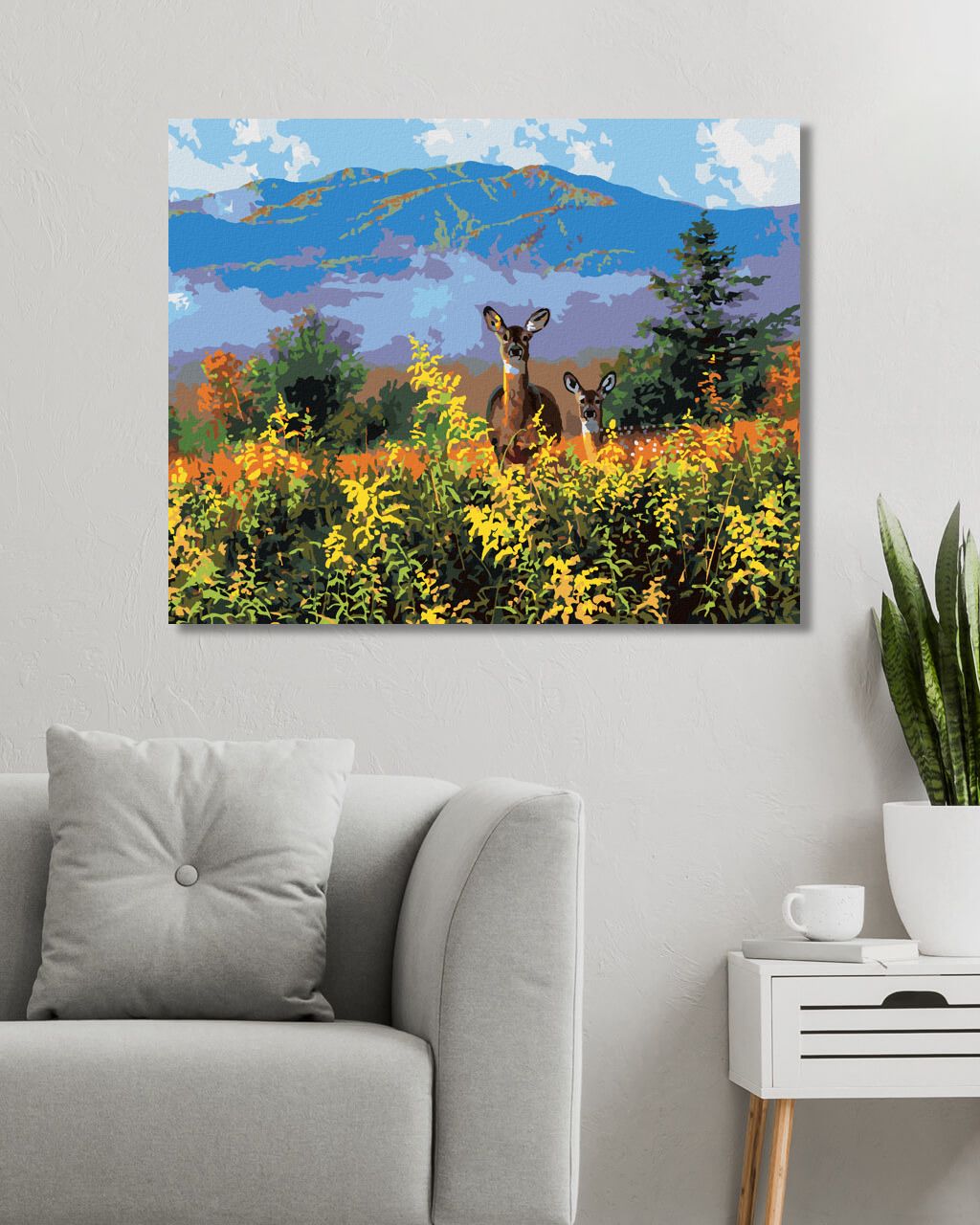 zuty Malování podle čísel - SRNA S KOLOUCHEM A HORY (ABRAHAM HUNTER) - Rozměr: 40x50 cm, Rámování: Varianta: bez rámu a bez vypnutí plátna - obrázek 2