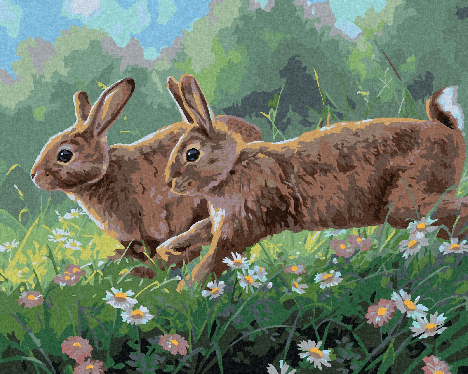 zuty Malování podle čísel - KRÁLÍCI V JARNÍM KVÍTÍ (ABRAHAM HUNTER) - Rozměr: 40x50 cm, Rámování: Varianta: vypnuté plátno na rám - obrázek 1