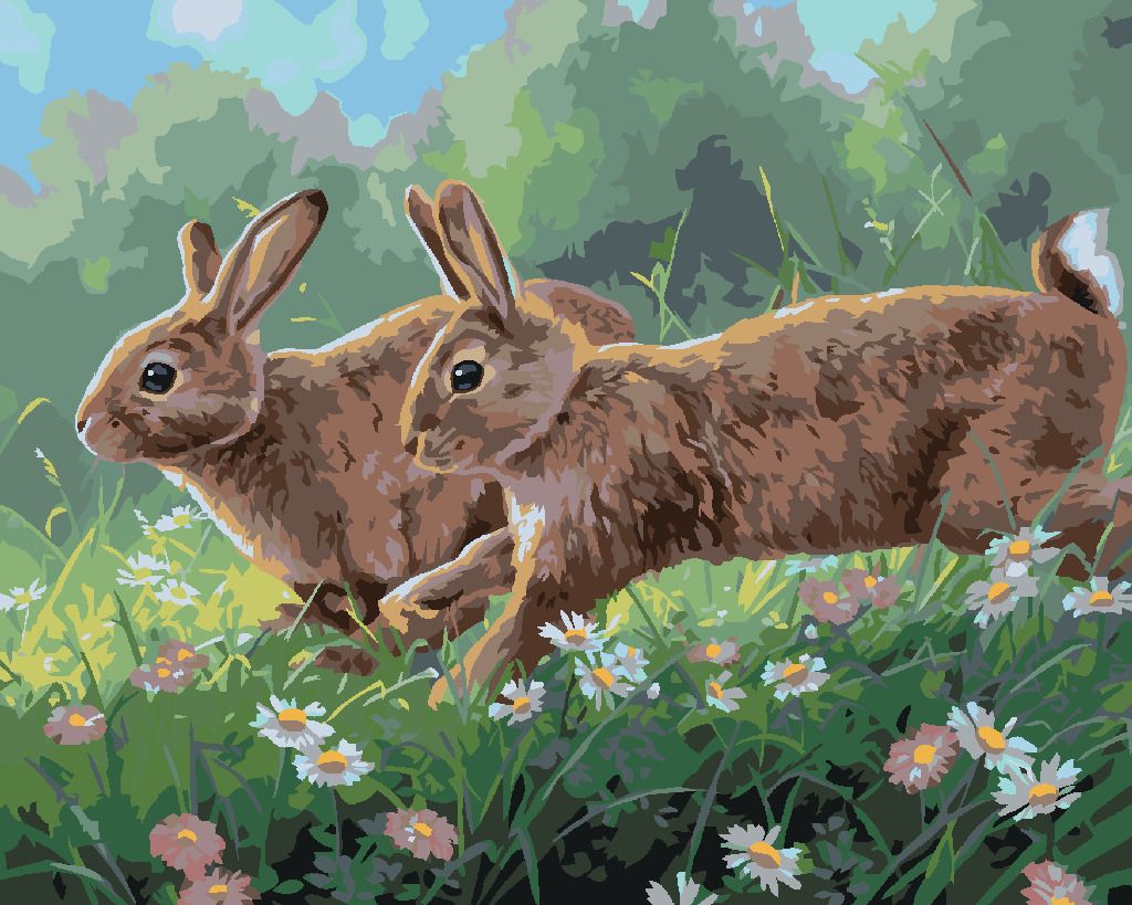 zuty Malování podle čísel - KRÁLÍCI V JARNÍM KVÍTÍ (ABRAHAM HUNTER) - Rozměr: 40x50 cm, Rámování: Varianta: vypnuté plátno na rám - obrázek 2