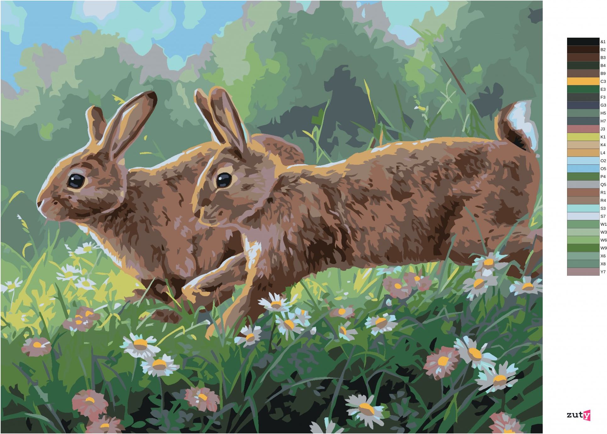 zuty Malování podle čísel - KRÁLÍCI V JARNÍM KVÍTÍ (ABRAHAM HUNTER) - Rozměr: 40x50 cm, Rámování: Varianta: vypnuté plátno na rám - obrázek 3