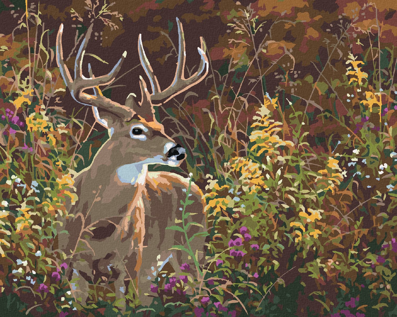 zuty Malování podle čísel - JELEN V KVÍTÍ (ABRAHAM HUNTER) - Rozměr: 40x50 cm, Rámování: Varianta: vypnuté plátno na rám - obrázek 1