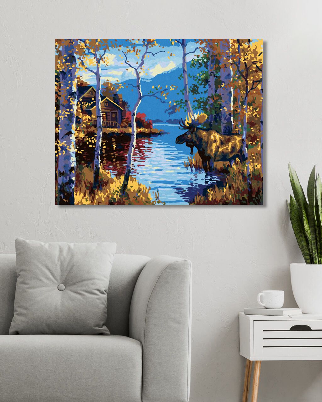zuty Malování podle čísel - LOS MEZI BŘÍZAMI A JEZERO (ABRAHAM HUNTER) - Rozměr: 40x50 cm, Rámování: Varianta: bez rámu a bez vypnutí plátna - obrázek 3