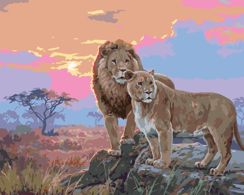 zuty Malování podle čísel - LEV A LVICE PŘI ZÁPADU SLUNCE (ABRAHAM HUNTER) - Rozměr: 40x50 cm, Rámování: Varianta: bez rámu a bez vypnutí plátna - obrázek 10