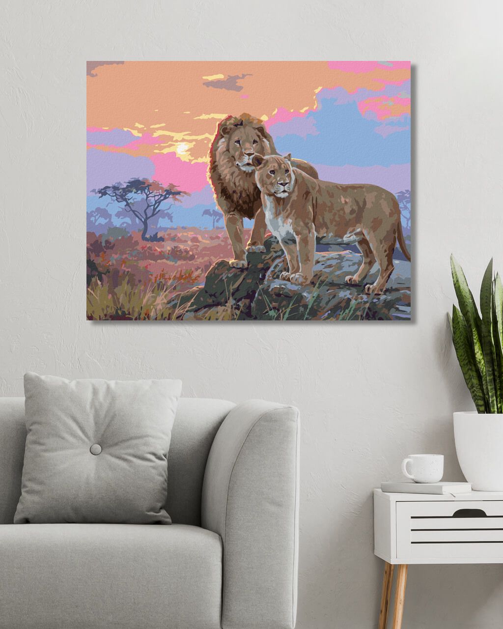zuty Malování podle čísel - LEV A LVICE PŘI ZÁPADU SLUNCE (ABRAHAM HUNTER) - Rozměr: 40x50 cm, Rámování: Varianta: vypnuté plátno na rám - obrázek 8