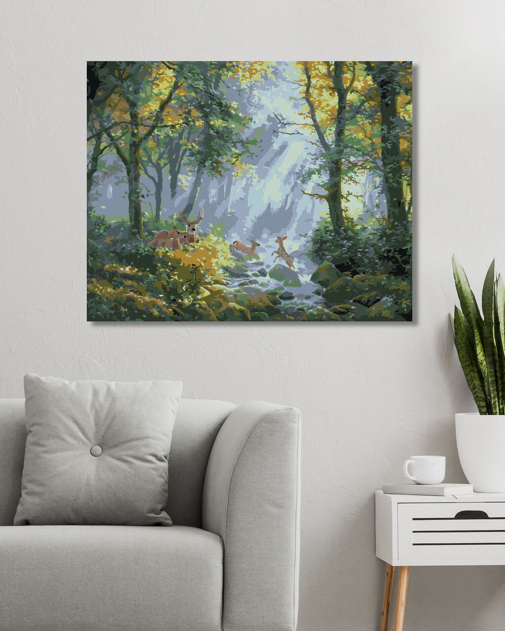 zuty Malování podle čísel - JELENNÍ RODINA U ŘEKY V LESE (ABRAHAM HUNTER) - Rozměr: 40x50 cm, Rámování: Varianta: vypnuté plátno na rám - obrázek 6