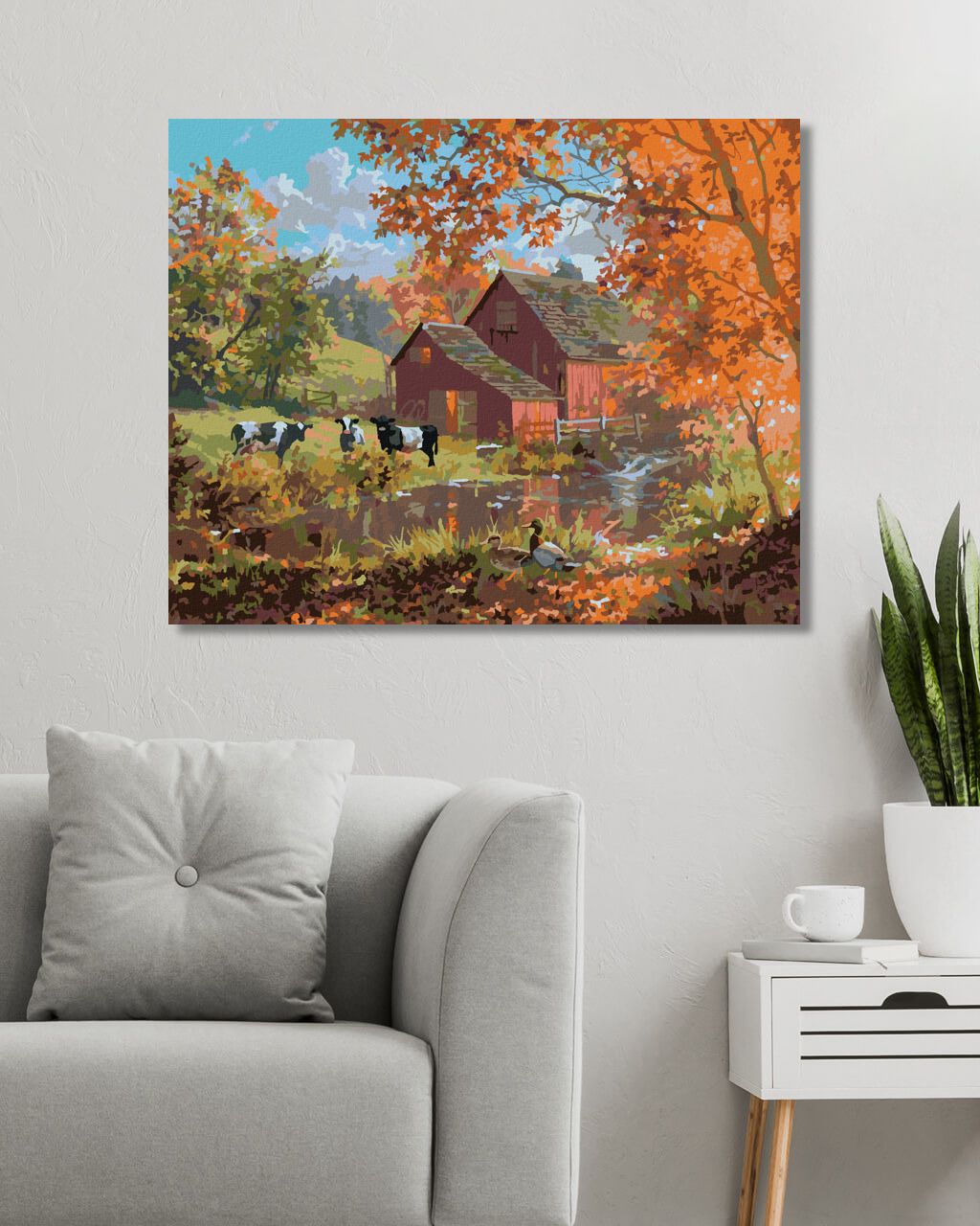 zuty Malování podle čísel - KRÁVY A KACHNY U JEZERA NA FARMĚ (ABRAHAM HUNTER) - Rozměr: 40x50 cm, Rámování: Varianta: vypnuté plátno na rám - obrázek 5