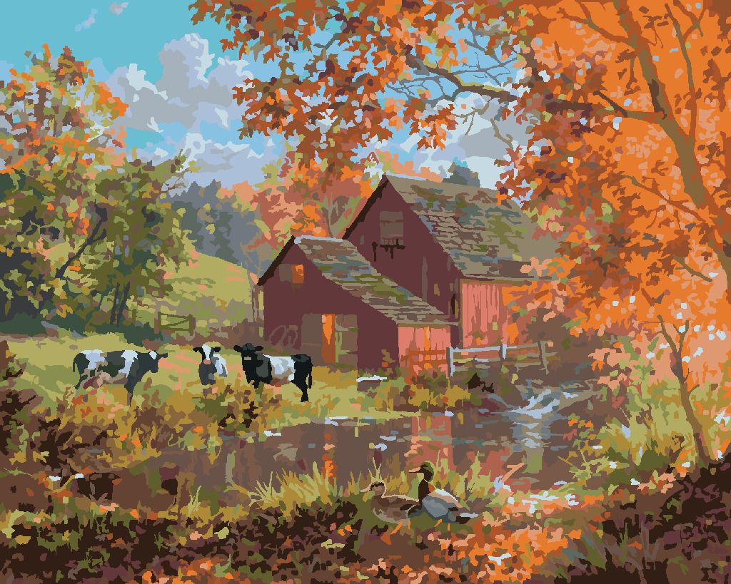 zuty Malování podle čísel - KRÁVY A KACHNY U JEZERA NA FARMĚ (ABRAHAM HUNTER) - Rozměr: 40x50 cm, Rámování: Varianta: vypnuté plátno na rám - obrázek 9