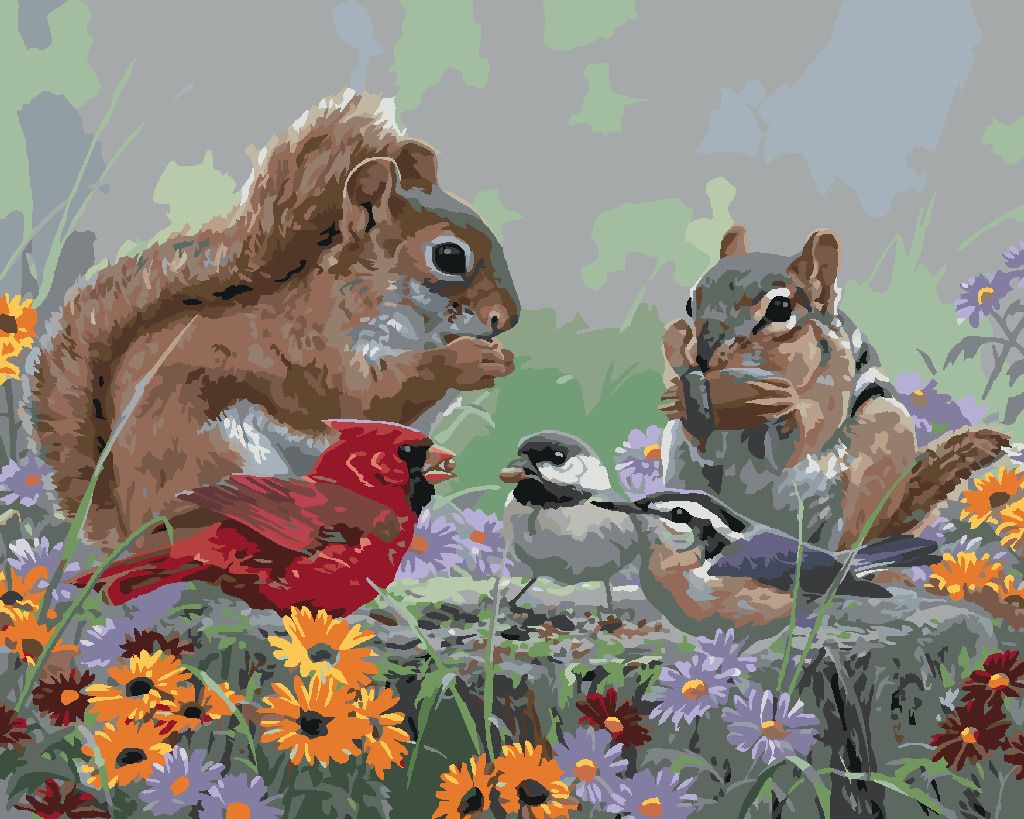 zuty Malování podle čísel - ČIPMUNK, ZPĚVNÍ PTÁCI A KVÍTÍ (ABRAHAM HUNTER) - Rozměr: 40x50 cm, Rámování: Varianta: bez rámu a bez vypnutí plátna - obrázek 7