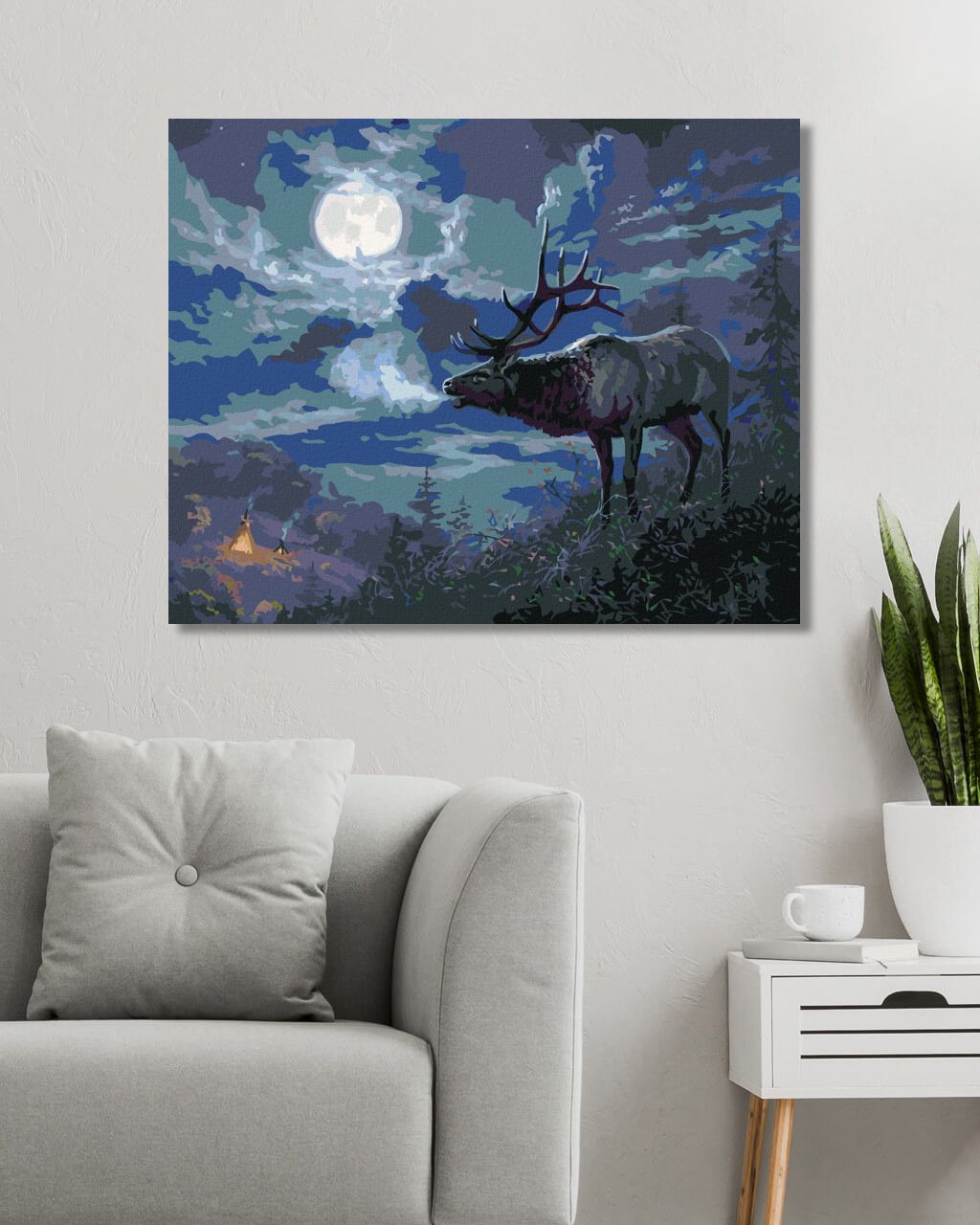 zuty Malování podle čísel - JELEN A ÚPLNĚK (ABRAHAM HUNTER) - Rozměr: 40x50 cm, Rámování: Varianta: vypnuté plátno na rám - obrázek 4