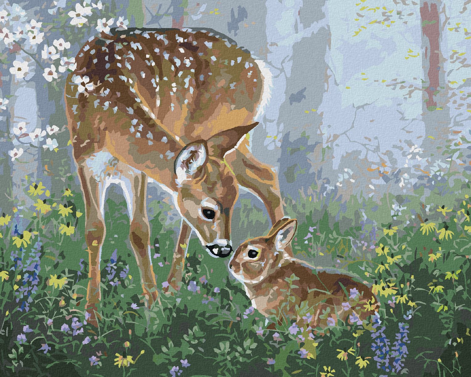 zuty Malování podle čísel - KOLOUCH A KRÁLÍK V KVÍTÍ (ABRAHAM HUNTER) - Rozměr: 40x50 cm, Rámování: Varianta: bez rámu a bez vypnutí plátna - obrázek 1
