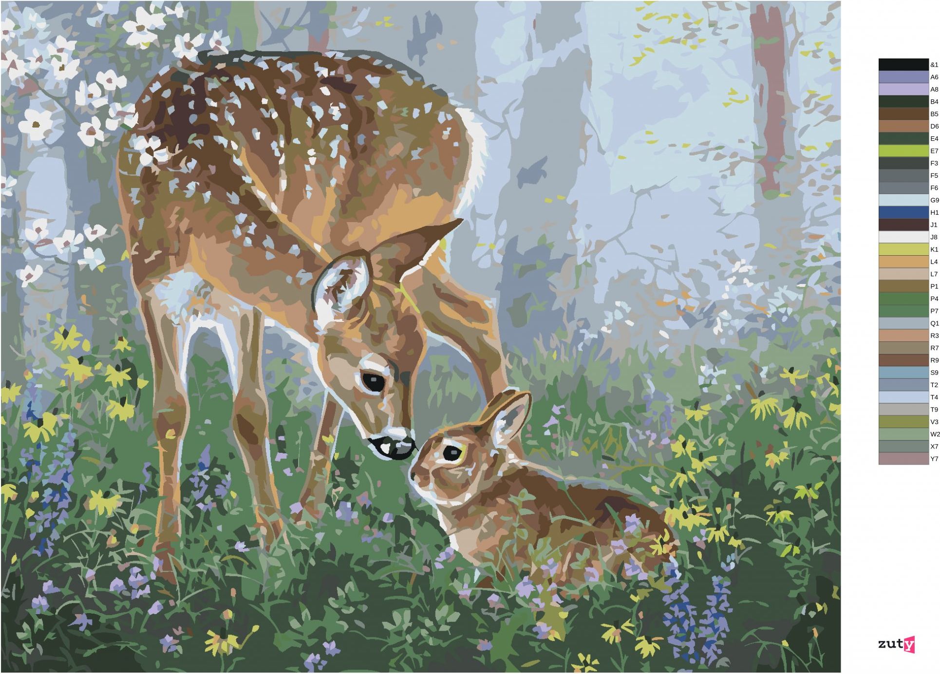 zuty Malování podle čísel - KOLOUCH A KRÁLÍK V KVÍTÍ (ABRAHAM HUNTER) - Rozměr: 40x50 cm, Rámování: Varianta: bez rámu a bez vypnutí plátna - obrázek 6