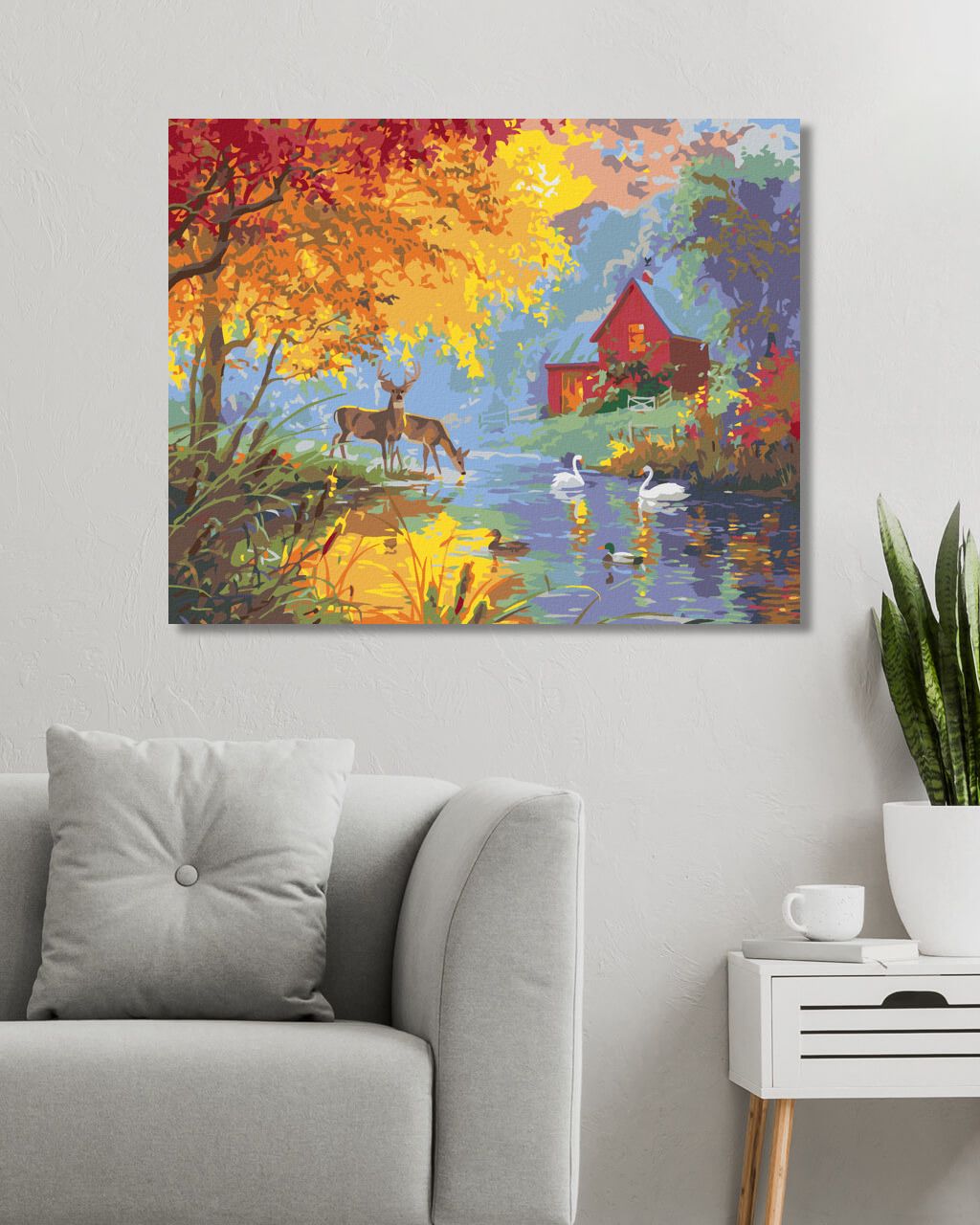 zuty Malování podle čísel - SRNEC, KACHNA A LABUŤ NA RYBNÍKU NA JAŘE (ABRAHAM HUNTER) - Rozměr: 40x50 cm, Rámování: Varianta: bez rámu a bez vypnutí plátna - obrázek 5