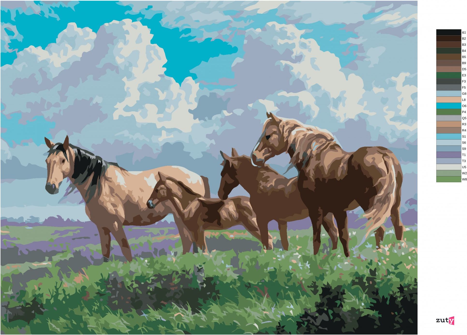 zuty Malování podle čísel - KONĚ A HŘÍBĚ NA LOUCE (ABRAHAM HUNTER) - Rozměr: 40x50 cm, Rámování: Varianta: bez rámu a bez vypnutí plátna - obrázek 10