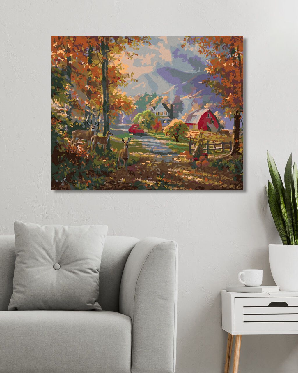 zuty Malování podle čísel - JELEN, FARMA A PODZIMNÍ STROMY (ABRAHAM HUNTER) - Rozměr: 40x50 cm, Rámování: Varianta: vypnuté plátno na rám - obrázek 7