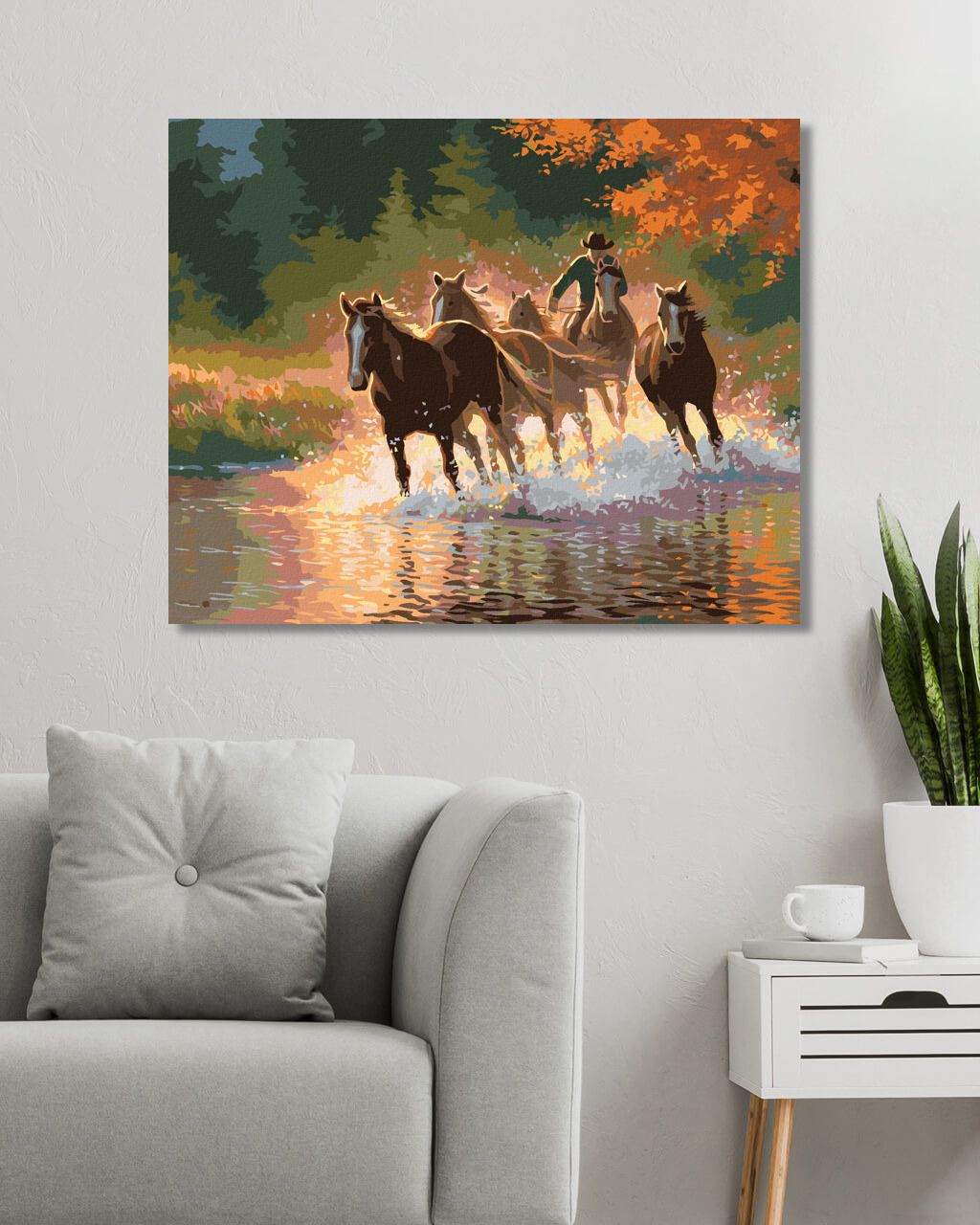 zuty Malování podle čísel - KONĚ A KOVBOJ BĚŽÍCÍ PŘES ŘEKU (ABRAHAM HUNTER) - Rozměr: 40x50 cm, Rámování: Varianta: vypnuté plátno na rám - obrázek 6