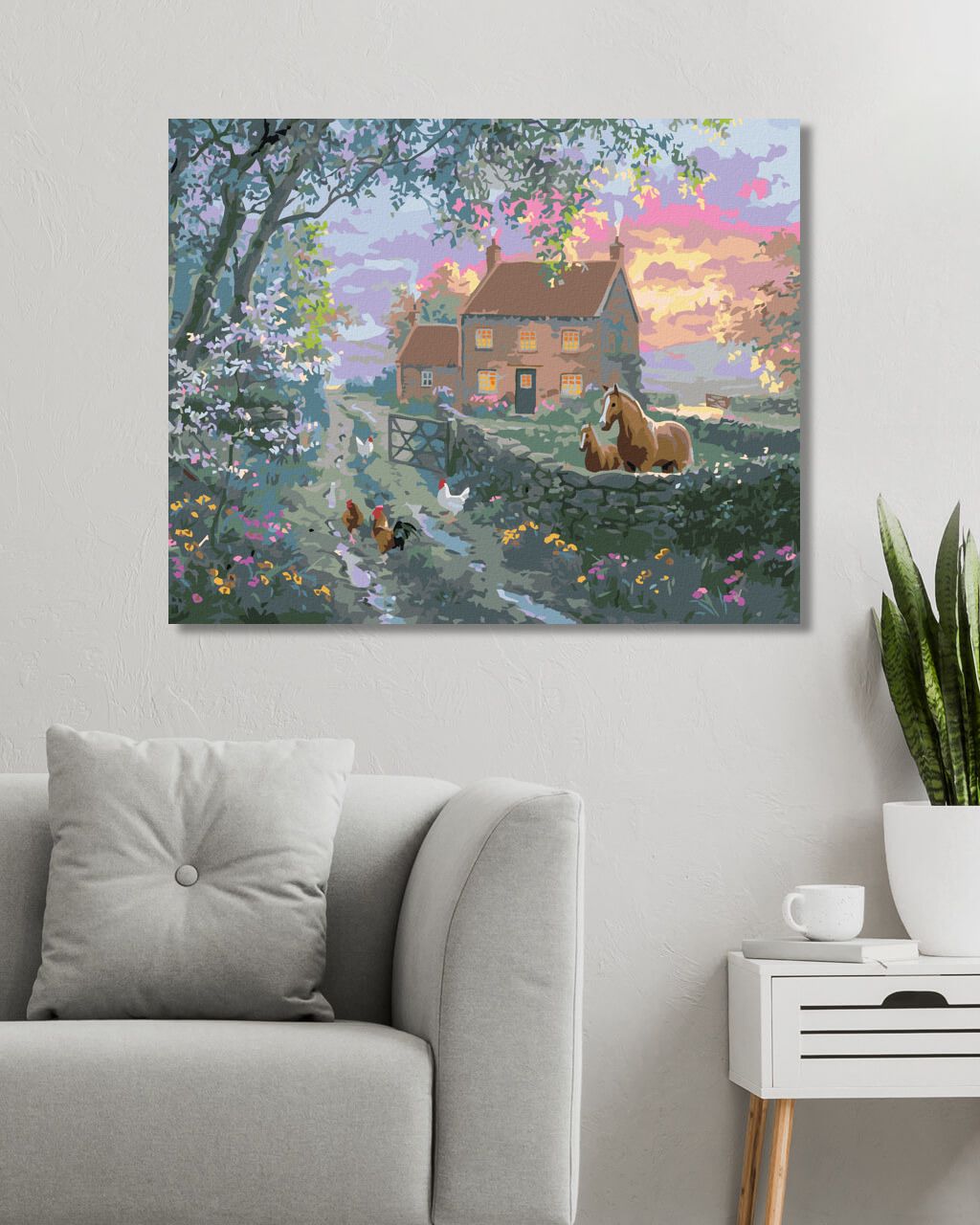zuty Malování podle čísel - ANGLICKÝ STATEK, KŮŇ S HŘÍBĚTEM A SLEPICE S KOHOUTEM (ABRAHAM HUNTER) - Rozměr: 40x50 cm, Rámování: Varianta: vypnuté plátno na rám - obrázek 4