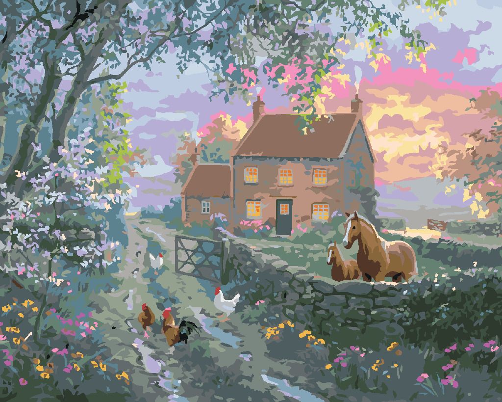 zuty Malování podle čísel - ANGLICKÝ STATEK, KŮŇ S HŘÍBĚTEM A SLEPICE S KOHOUTEM (ABRAHAM HUNTER) - Rozměr: 40x50 cm, Rámování: Varianta: vypnuté plátno na rám - obrázek 8