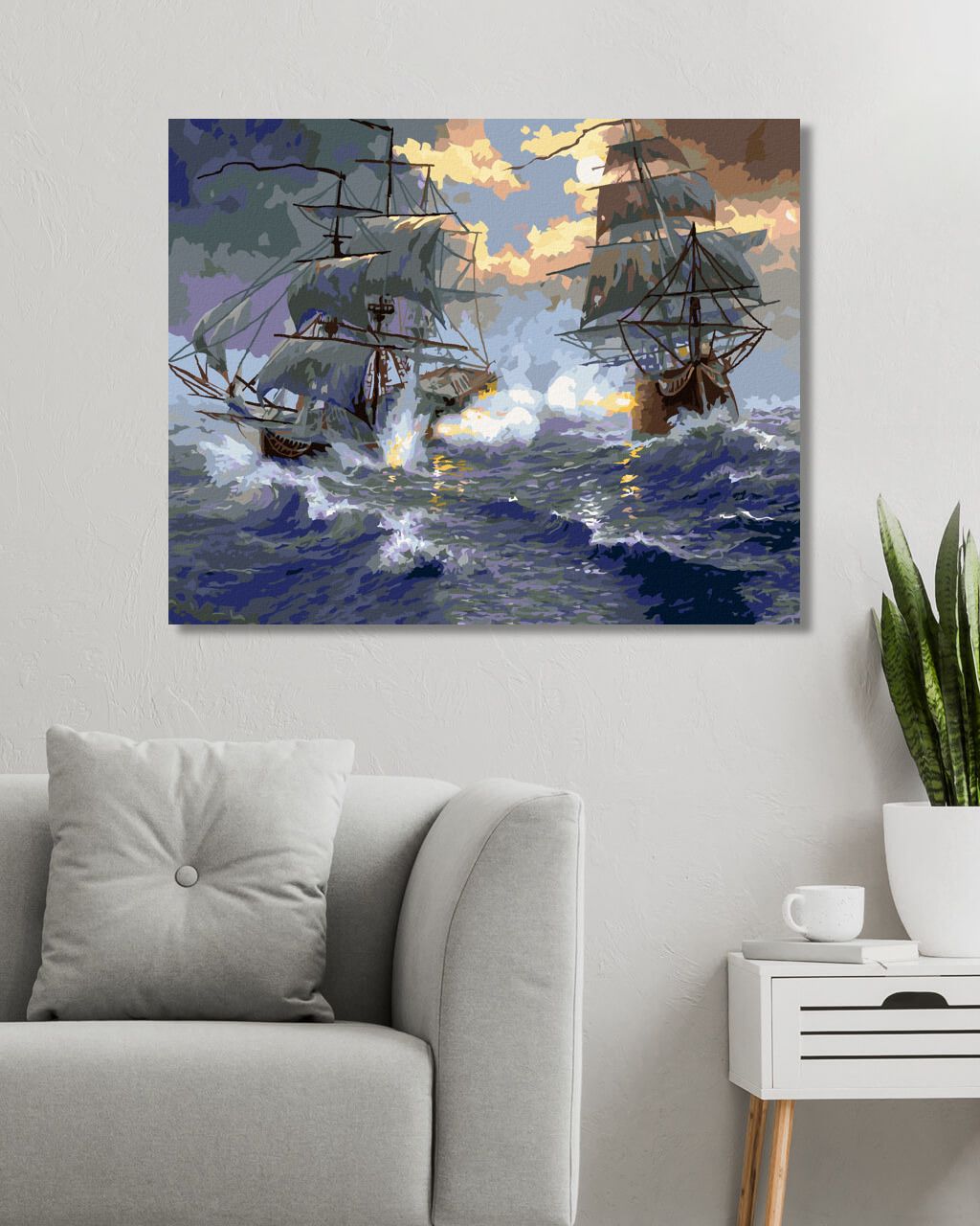 zuty Malování podle čísel - BITVA LODÍ NA ROZBOUŘENÉM MOŘI (ABRAHAM HUNTER) - Rozměr: 40x50 cm, Rámování: Varianta: bez rámu a bez vypnutí plátna - obrázek 10