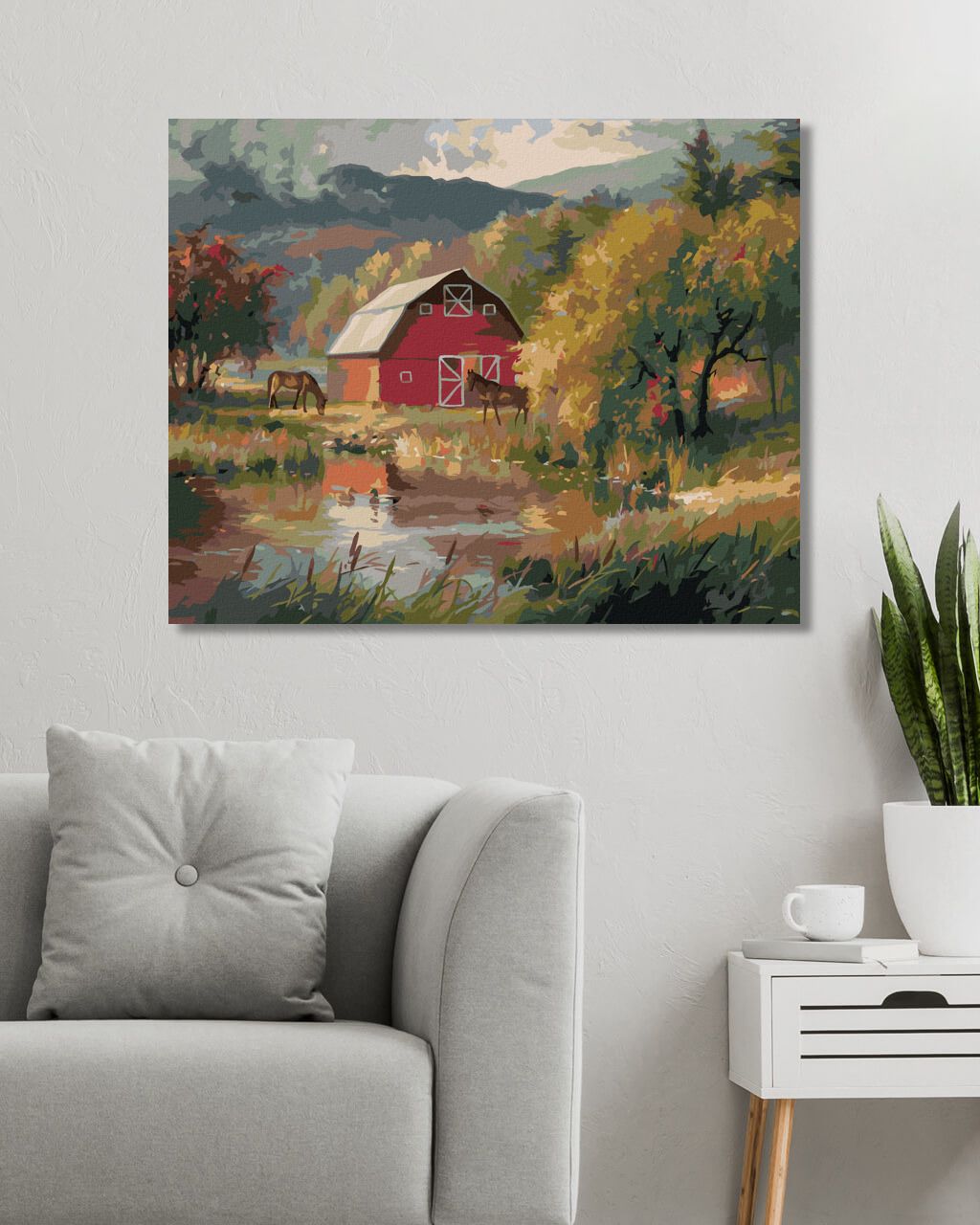 zuty Malování podle čísel - KONĚ U STÁJE A KACHNA NA RYBNÍKU (ABRAHAM HUNTER) - Rozměr: 40x50 cm, Rámování: Varianta: bez rámu a bez vypnutí plátna - obrázek 2
